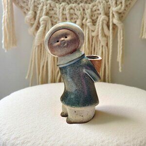 Vintage Japan Ceramic Child Vase Mid Century Figurine with Basket Whimsical Kawa